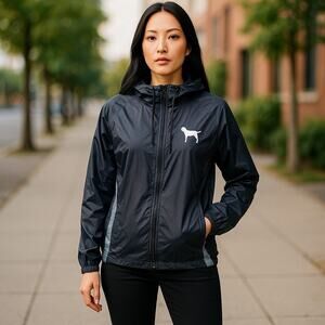 PINK Victoria's Secret Womens‎ Windbreaker Black Gray Quarter Zip Pullover XS S